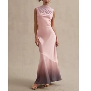 Significant Other Women’s Lana Tie Back Pink Ombre Cowl Neck Satin Maxi Dress 10